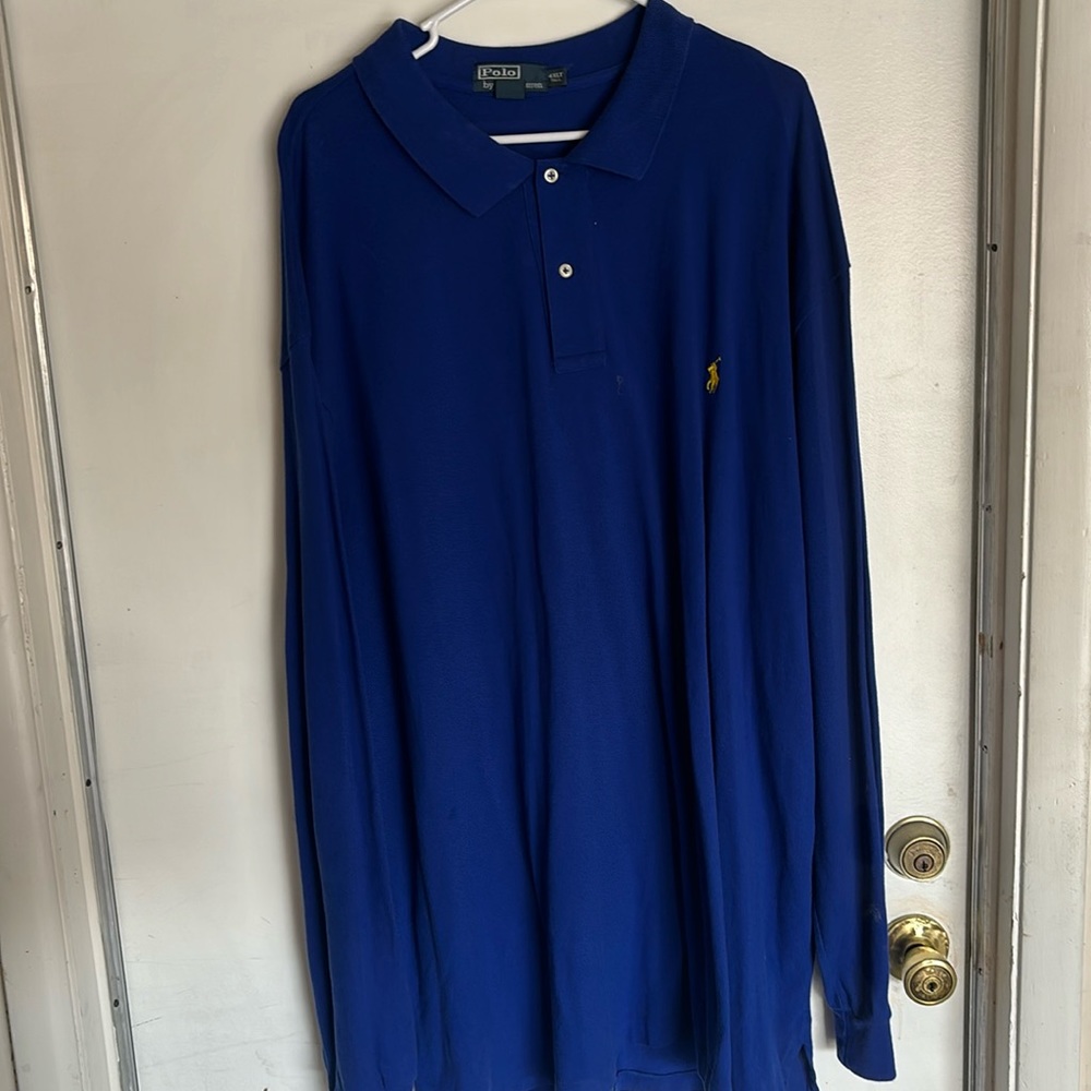 Long sleeve dark blue polo shirt